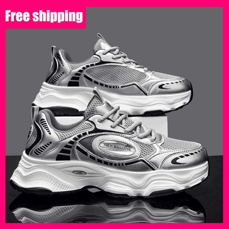 Mens Sports Shoes 2026 New Mesh Breathable Thick Sole Height Increasing Wear-resistant Daily Commuting Versatile Casual Sneakers