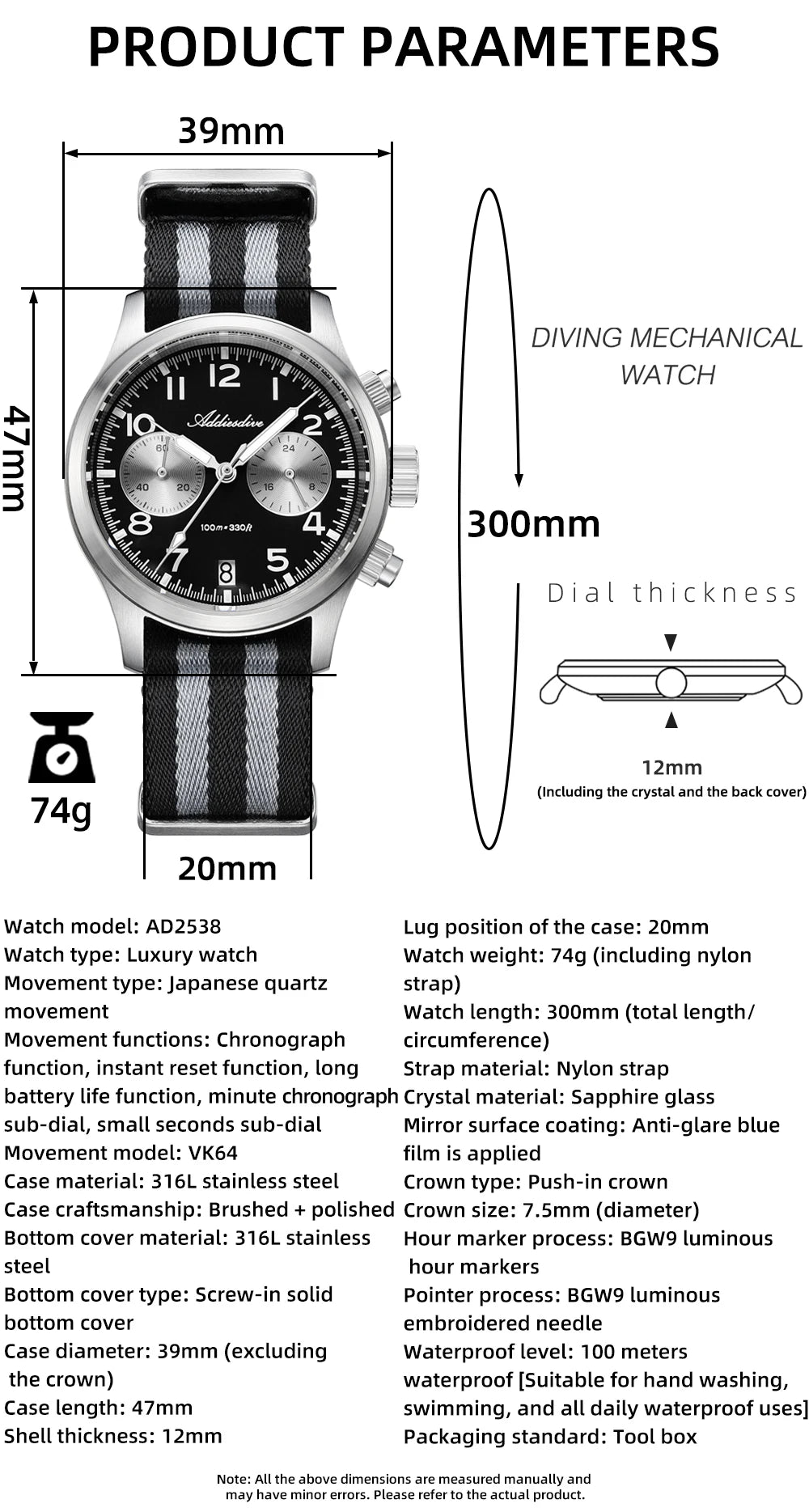 Uhr für Männer aus Edelstahl, 316L Edelstahl Gehäuse Form: Rund