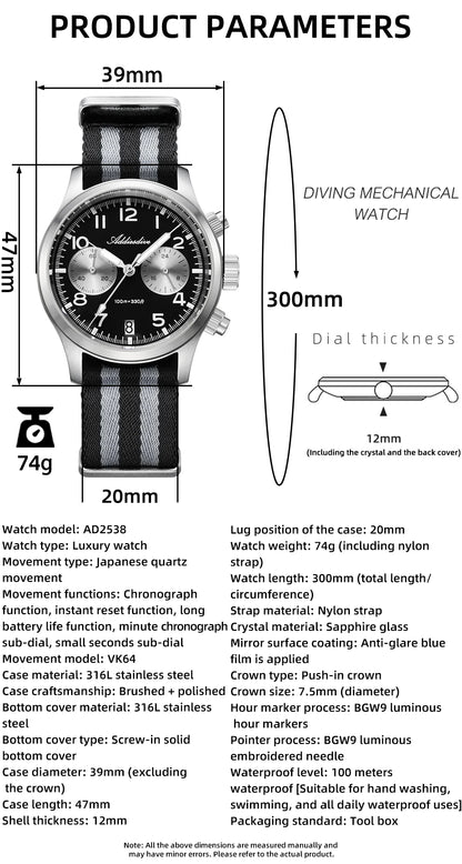 Uhr für Männer aus Edelstahl, 316L Edelstahl Gehäuse Form: Rund