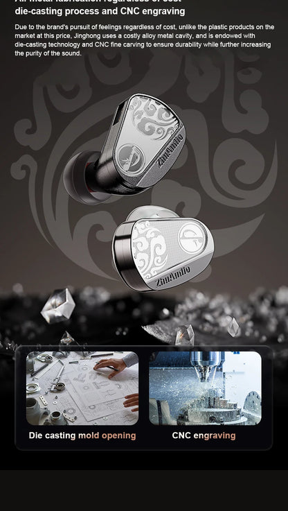 Zhulinniao JingHong Z3 HiFi Earphones Dual Dynamic Driver In-Ear Headphones, High-Fidelity Metal Music Monitor Earbuds with Wired & Bluetooth Audio