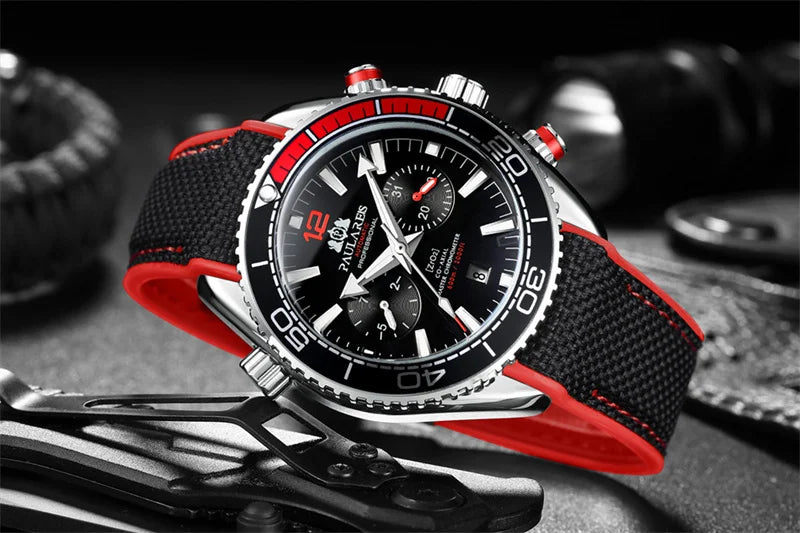 PAULAREIS P Luxury Men Automatic Self Wind Mechanical Watch for Men Rubber Strap Waterproof Luminous Date Fashion Mens Watches