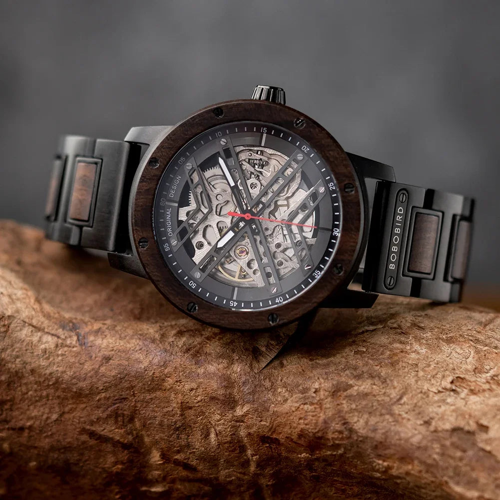Automatic Mechanical Watch BOBO BIRD New Top Business Men Wooden Wristwatch Unique Custom Engraved Watches Christmas Gift Box