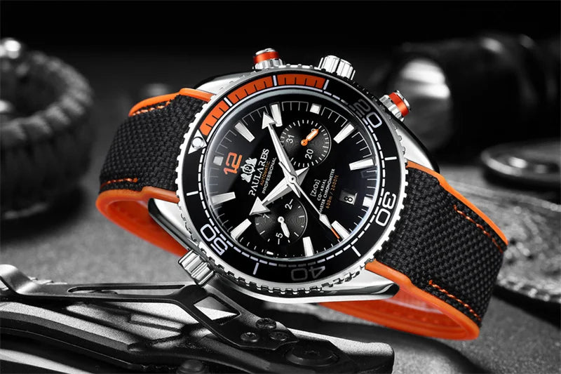 PAULAREIS P Luxury Men Automatic Self Wind Mechanical Watch for Men Rubber Strap Waterproof Luminous Date Fashion Mens Watches