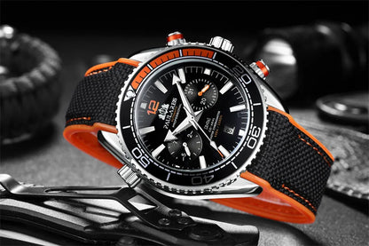 PAULAREIS P Luxury Men Automatic Self Wind Mechanical Watch for Men Rubber Strap Waterproof Luminous Date Fashion Mens Watches