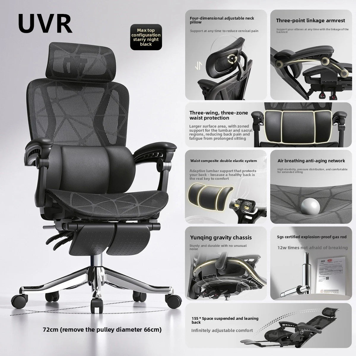 UVR Ergonomic Mesh Office Chair, Reclining Computer Chair with Adjustable Height, Swivel Executive Desk Chair, Comfortable Home Office & Gaming Chair