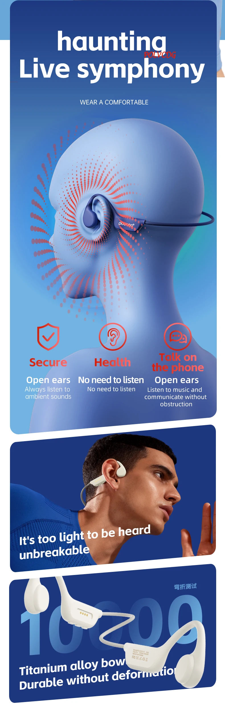 POLVCDG X7 Bone Conduction Headphones Bluetooth 5.3 IPX8 Waterproof Swimming Headset with 32GB MP3 Memory & Microphone