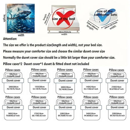 Shark swimming through fish swarm Print Soft Comfortable Duvet Cover Bedding Set Included 1*Duvet Cover  2*Pillowcases