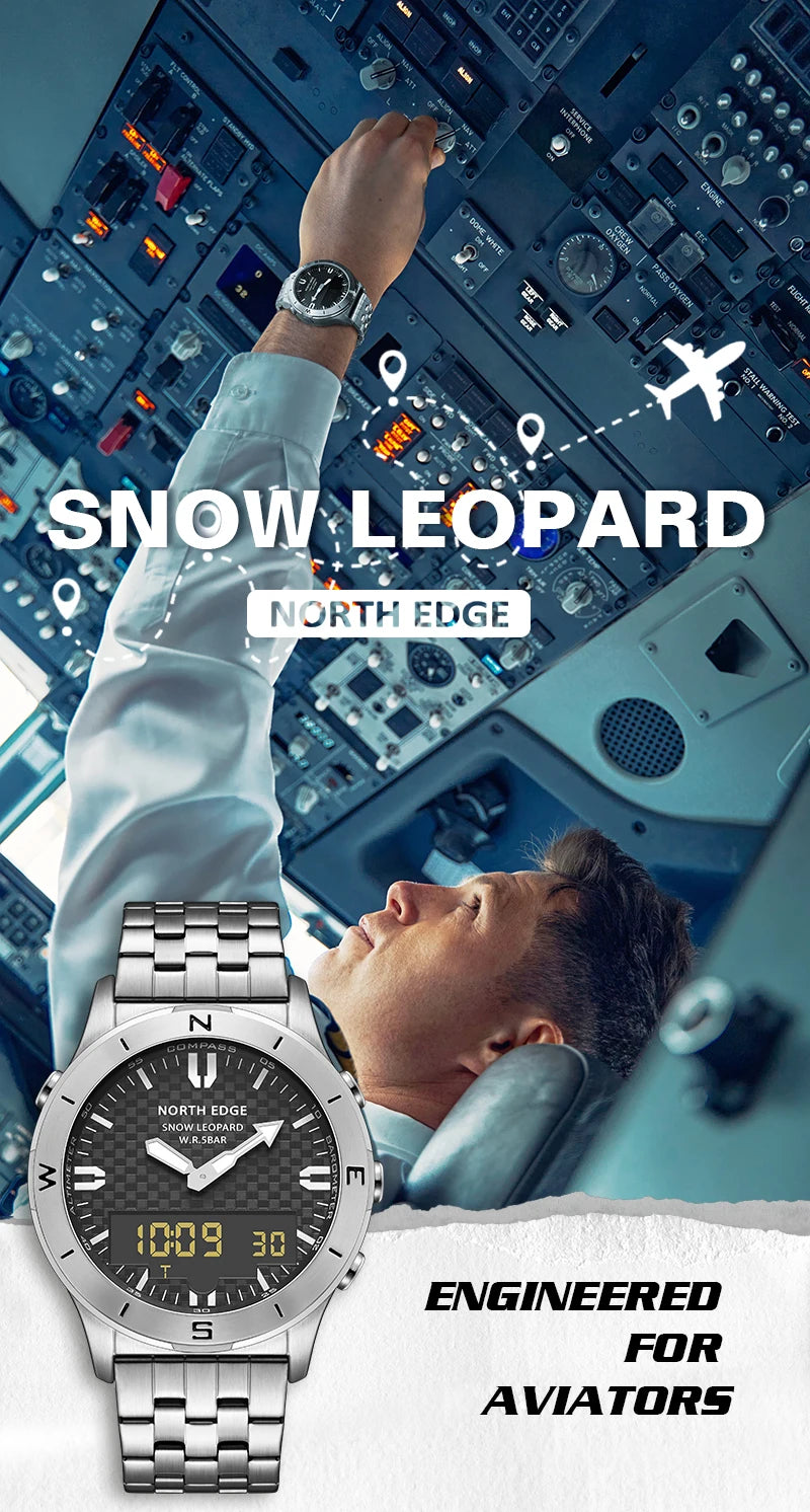 NORTH EDGE Men's Sports Digital Watches Business Luxury Watch For Men Waterproof 50M Altimeter Barometer Compass Luminous Clock