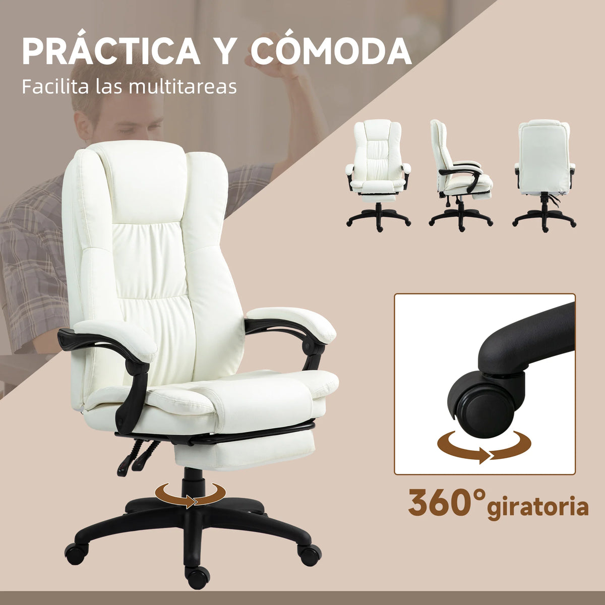 Vinsetto Massage Office Chair with Adjustable Height, Swivel Executive Desk Chair with Footrest, Reclining PU Leather Computer Chair
