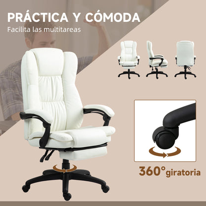 Vinsetto Massage Office Chair with Adjustable Height, Swivel Executive Desk Chair with Footrest, Reclining PU Leather Computer Chair