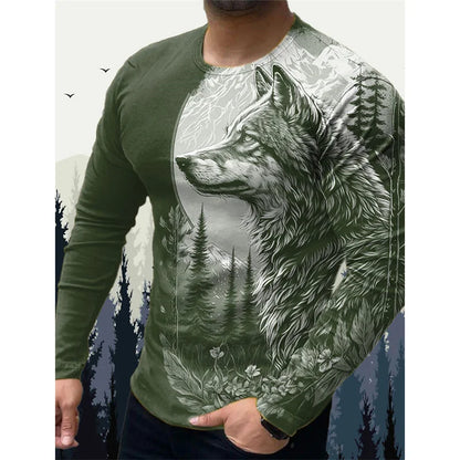 3D Printed Wolf Eagle T Shirt For Men Vintage Animal Pattern Tees Spring Autumn Long Sleeves O-Neck Tops Loose Street T-Shirts