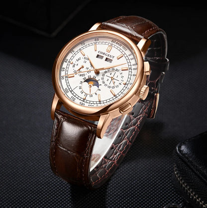 CORGEUT Automatic Mechanical Luxury Watches For Man Business Multification Date Day Month Year 316L Mechanical Men's Watches
