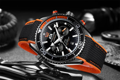 PAULAREIS P Luxury Men Automatic Self Wind Mechanical Watch for Men Rubber Strap Waterproof Luminous Date Fashion Mens Watches