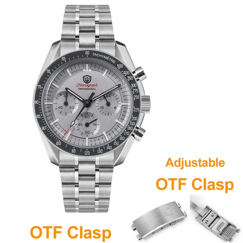 Watchdives WD1863 39mm VK63 Chronograph Watch Vintage Stainless Steel Sapphire OTF Clasp Waterproof Luminous Watches for Men