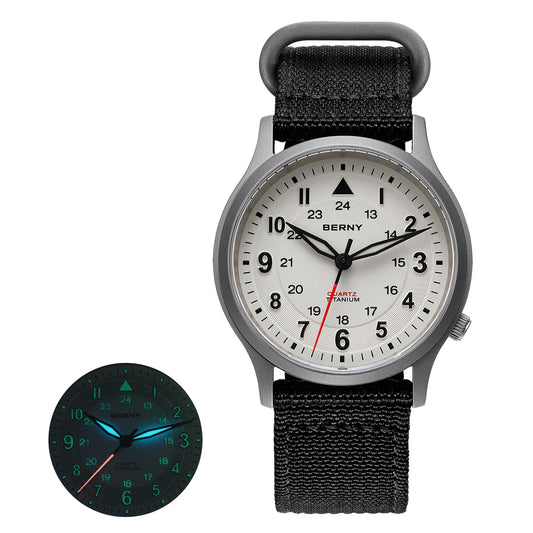 BERNY Titanium Watches for Men Classic Mens Field Watch Easy Read Outdoor Quartz Wristwatch Super Luminous Sapphire 5ATM