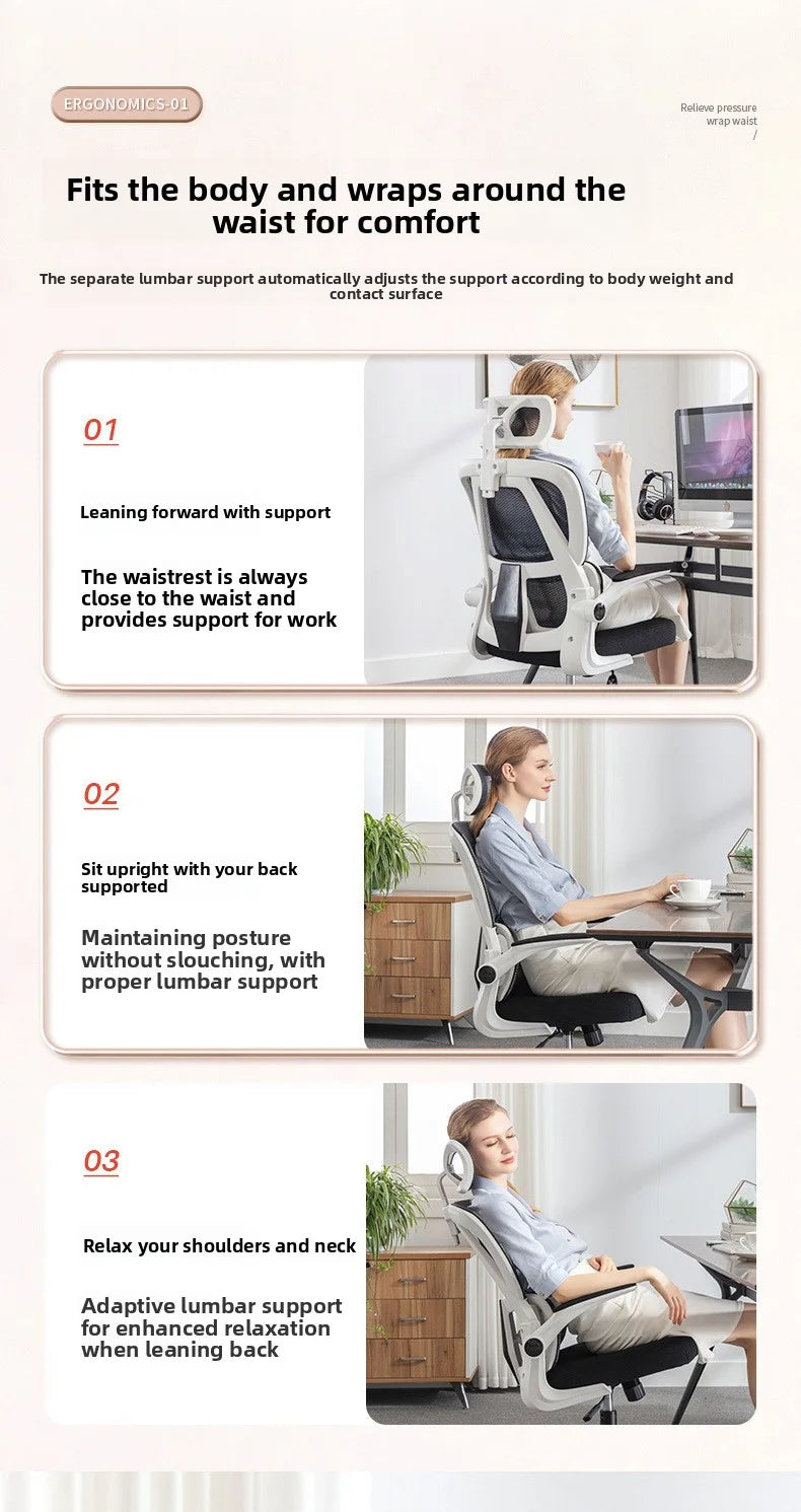Ergonomic Home Office Chair with Back Support, Comfortable Desk Chair for Students, Rolling Study Chair with Armrests for Long Sitting