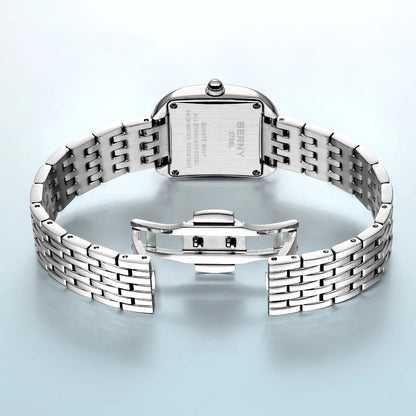 BERNY Luxury Brand Woman Watch New In High Quality S/S Square Ladies Quartz Watches Fashion Elegant Business Wristwatch