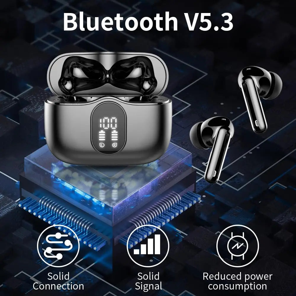 Wireless Earbuds Bluetooth 5.3 ENC Mic – 36H Playtime LED Display Wireless Earbuds with Noise Cancelling, Deep Bass In-Ear Headphones