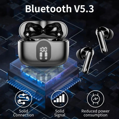 Wireless Earbuds Bluetooth 5.3 ENC Mic – 36H Playtime LED Display Wireless Earbuds with Noise Cancelling, Deep Bass In-Ear Headphones
