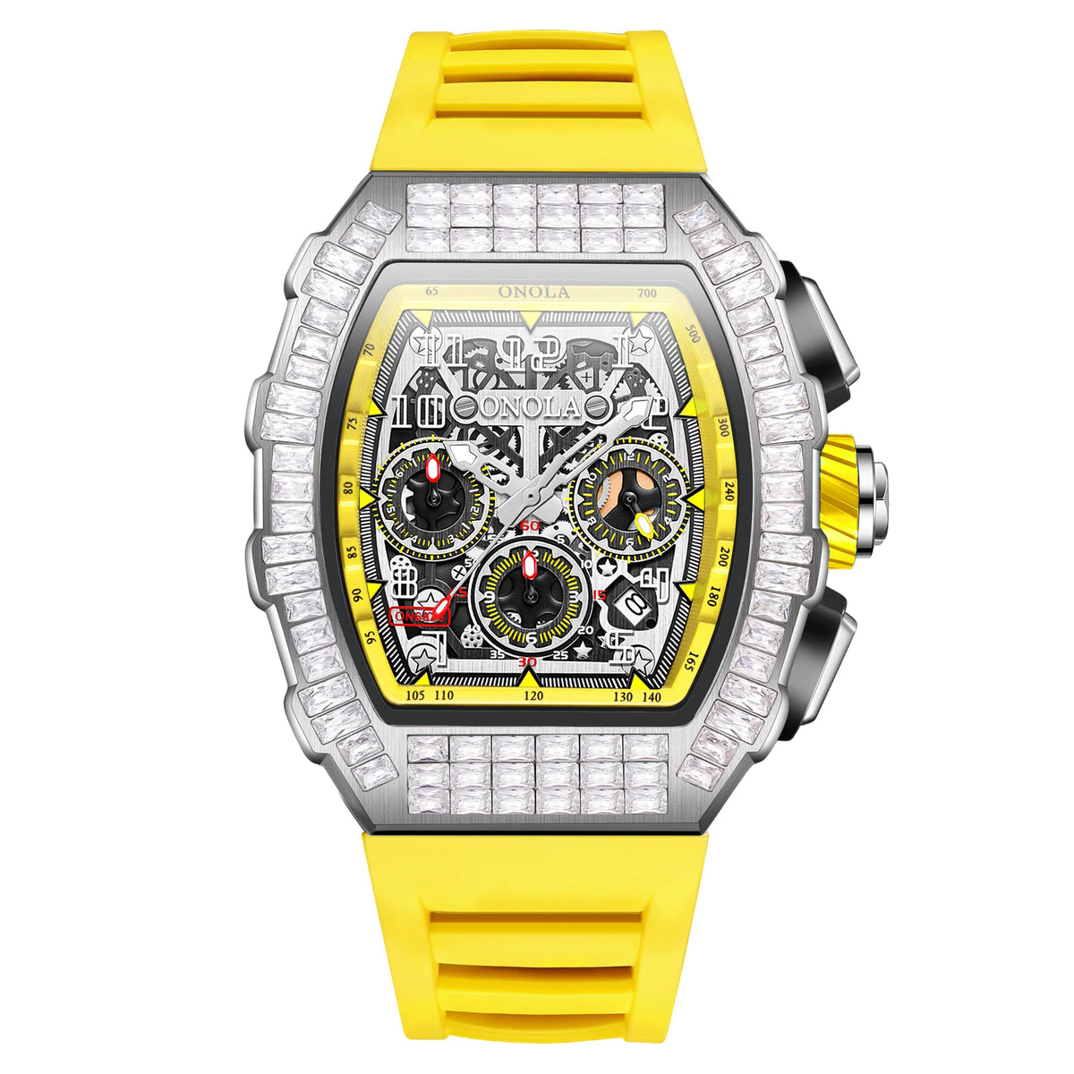 Hot Selling Fashion Fully Automatic Mechanical Watches Men ONOLA Unique Design with Diamond Inlaid Waterproof Tape Men's Watch