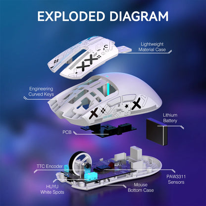 ATTACK SHARK X11 Lightweight Wireless Gaming Mouse, 22K DPI RGB Gaming Mouse with PAW3311 Optical Sensor, Tri-Mode Rechargeable Gaming Mouse