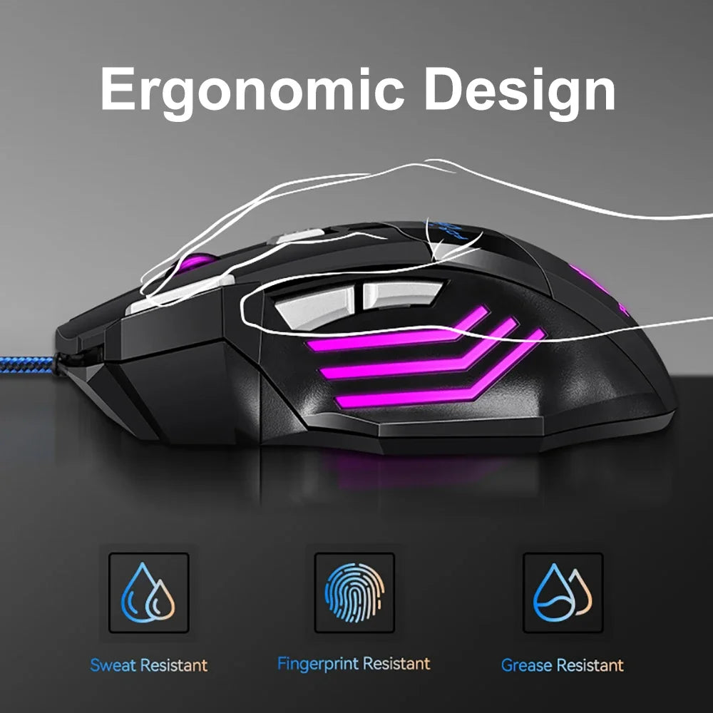 KEBIDUMEI Wired Gaming Mouse RGB Backlit 7 Button Ergonomic USB Mouse 2400 DPI Adjustable DPI Optical Mouse for PC Laptop