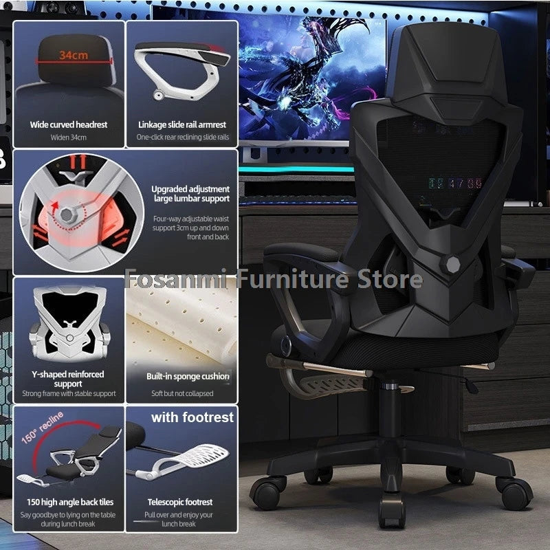 Breathable High Elastic Mesh Office Chair Ergonomic Gaming Chair with Reclining Backrest, Adjustable Lumbar Support, Swivel Computer Desk Chair with Footrest