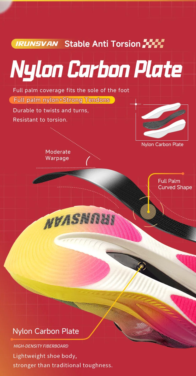 IRUNSVAN carbon plate marathon running shoes professional stable support shock absorption ultra light rebound sports shoes
