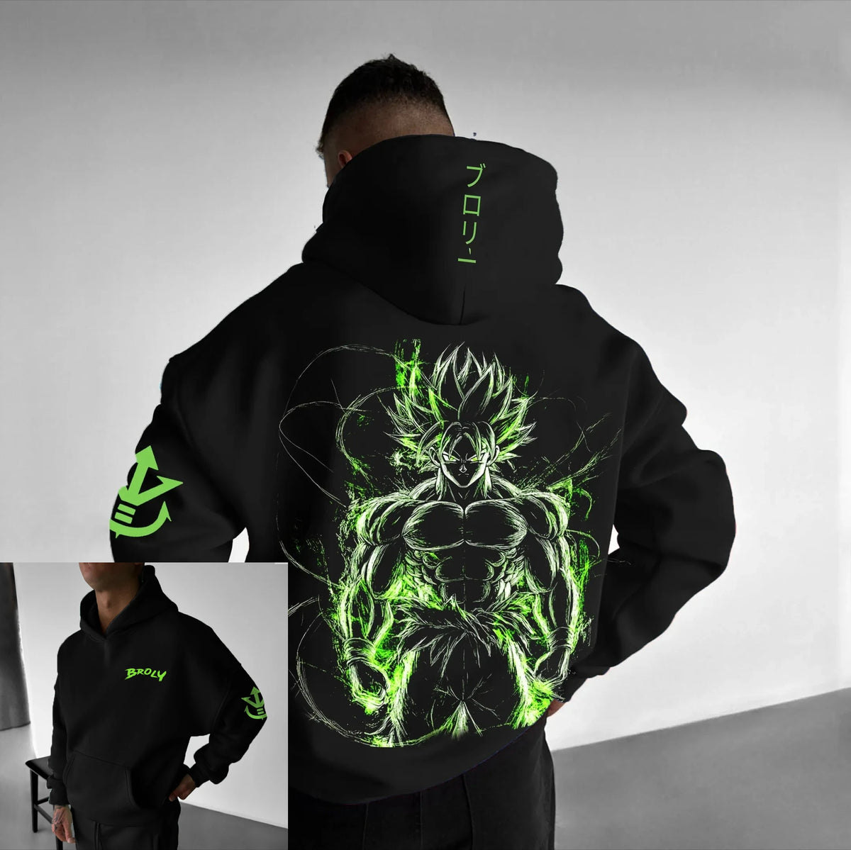 Retro fitness mikina s kapucí Dragon Ball podzim/zima 2026, 100% bavlna, potisk Broly, oversized streetwear pro muže, ženy, dospělé a děti