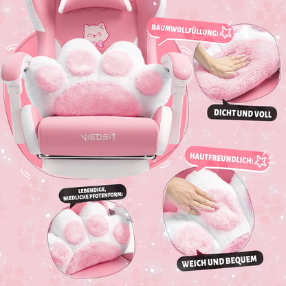 VIGOSIT Gaming Chair with Cute Cat Ears, Ergonomic Computer Gaming Chair for Girls, Kawaii Pillow, Lumbar Support, Adjustable Reclining Gamer Chair