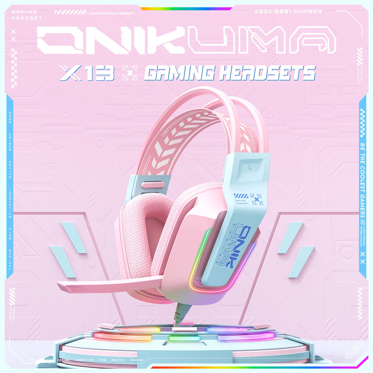 ONIKUMA X13 Wired Gaming Headset with RGB Colorful Lighting Wired Headphones Over-Ear Headphones Lightweight RGB Light Earphone