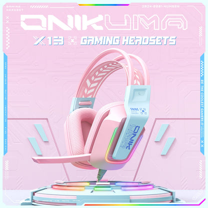 ONIKUMA X13 Wired Gaming Headset with RGB Colorful Lighting Wired Headphones Over-Ear Headphones Lightweight RGB Light Earphone