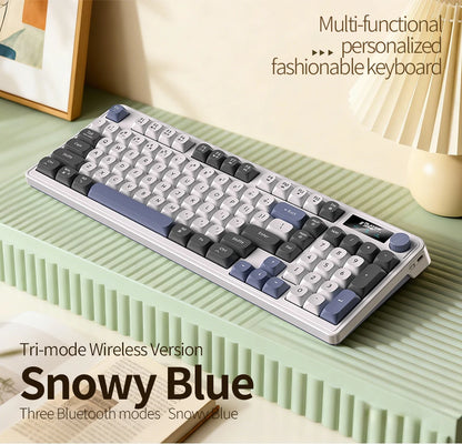 98 key Wireless Keyboard Knob Control BT/2.4g/Wired,RGB LED Backlight Display,2000mA Battery for PC/Laptop