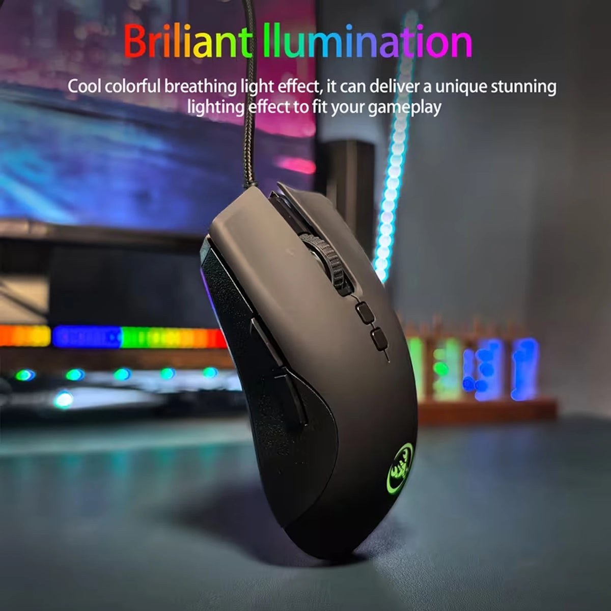 High-End Ergonomic Gaming Mouse, USB Wired Gaming Mouse with 6400 DPI, RGB Breathing LED Lights, Anti-Slip Grip, 7 Programmable Buttons for PC