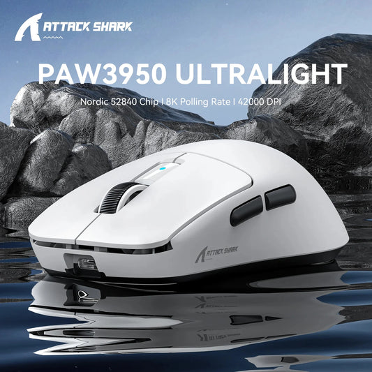 Attack Shark R6 lahka brezžična igralna miška, računalniška miška s senzorjem PAW 3950Max in Nordic 52480, frekvenca osveževanja 8KHz