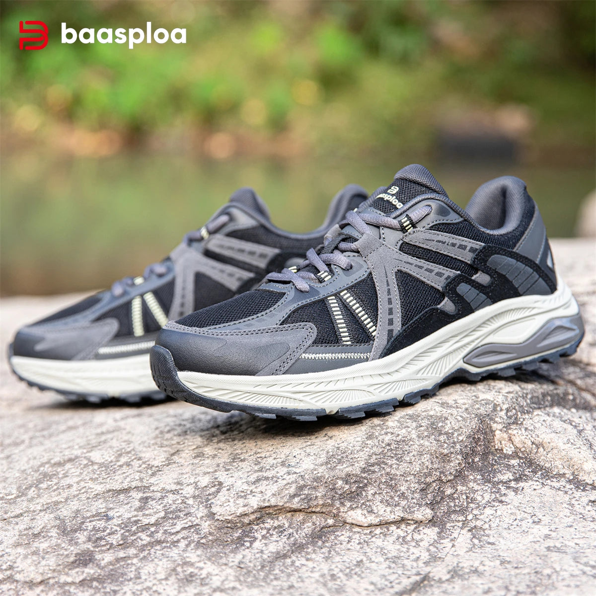 Baasploa New Men Running Shoes Outdoor Casual Lightweight Breathable Sneakers Male Cushioning Non-Slip Vintage Sports Shoes