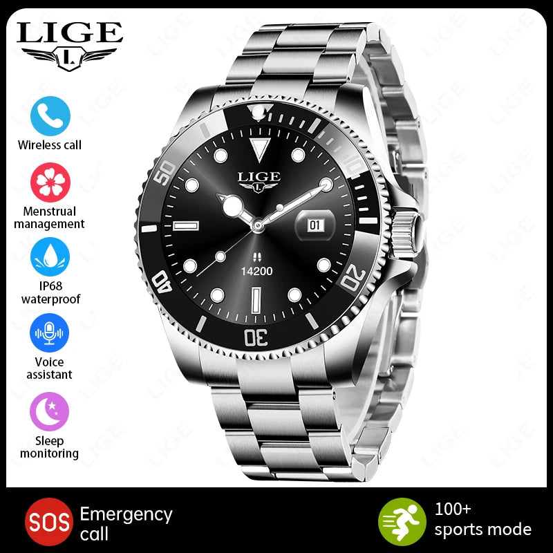 LIGE 2026 Smartwatch for Men  1.27" HD Display, Bluetooth Calling, IP68 Waterproof, Heart Rate & Fitness Monitor