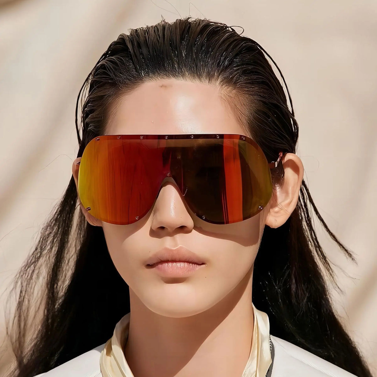 2025 Oversized Metal Rimless Integrated Windproof Sunglasses For Women Trends Y2k Luxury Brand Design Sun Glasses Unisex UV400