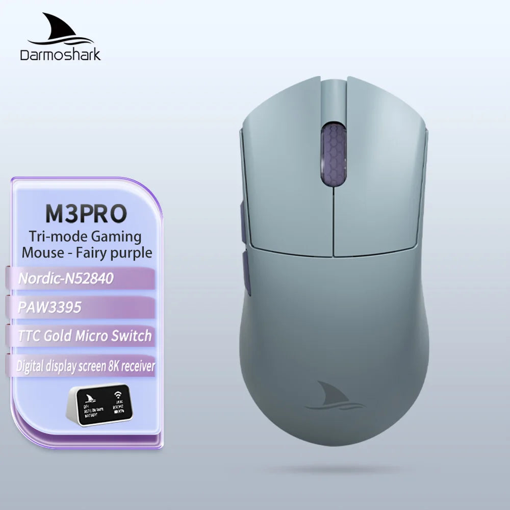 Ratón gaming Darmoshark M3Pro 2.4G BT inalámbrico trimodo con sensor PAW3395 N52840, 26000DPI, para manos grandes, controlador macro para gaming