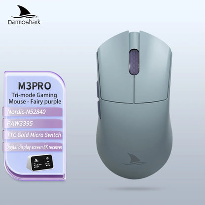 Ratón gaming Darmoshark M3Pro 2.4G BT inalámbrico trimodo con sensor PAW3395 N52840, 26000DPI, para manos grandes, controlador macro para gaming