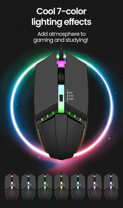 RGB Wired Gaming Mouse USB 1600 DPI Silent Click LED Backlit Mouse for PC, Laptop, Desktop & Home Office