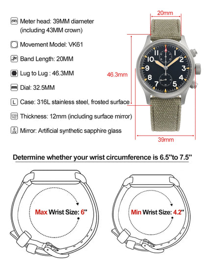 Militado ML1868 Watch - VK61 Quartz Movement 100m Waterproof Watches Men Stainless Steel Chronograph Sapphire Crystal Wristwatch
