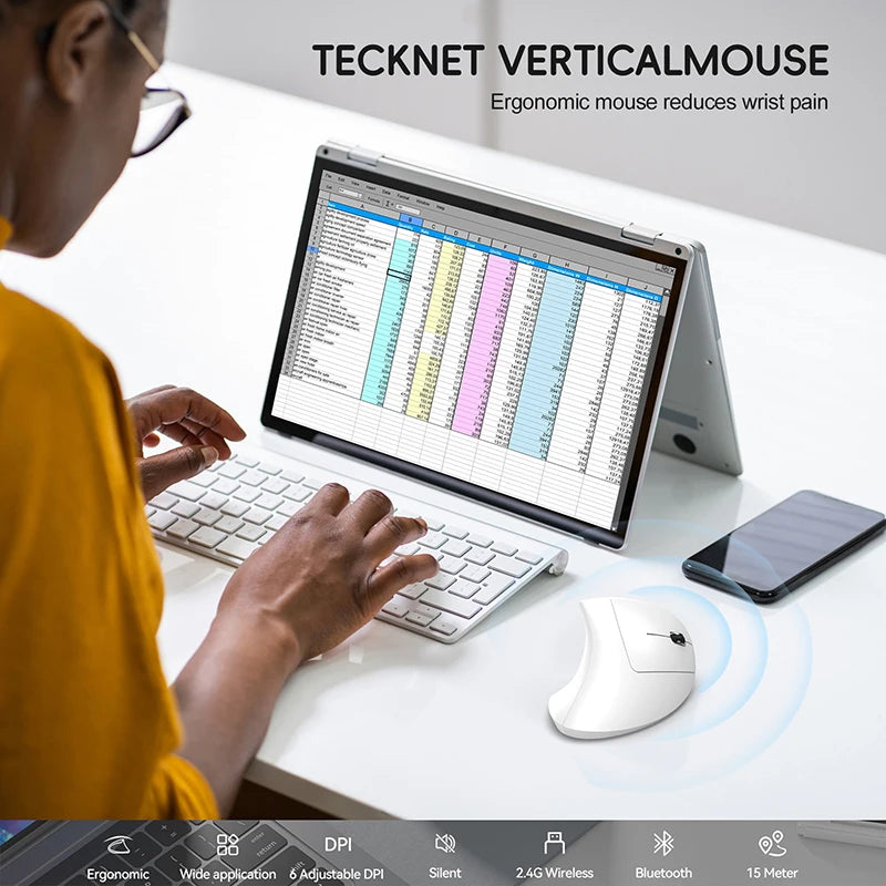 Rechargeable Bluetooth Vertical Mouse Dual-Mode Wireless Silent Gaming Mouse for Windows, Mac OS & Laptop, Ergonomic 2400 DPI Computer Mouse