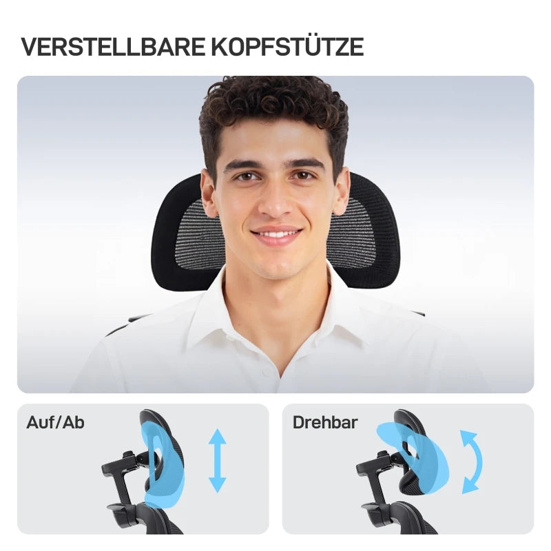 Ergonomic Office Chair with Lumbar Support, Mesh Back, Adjustable Armrests, Headrest, Wheels & Reclining Footrest for Home Office