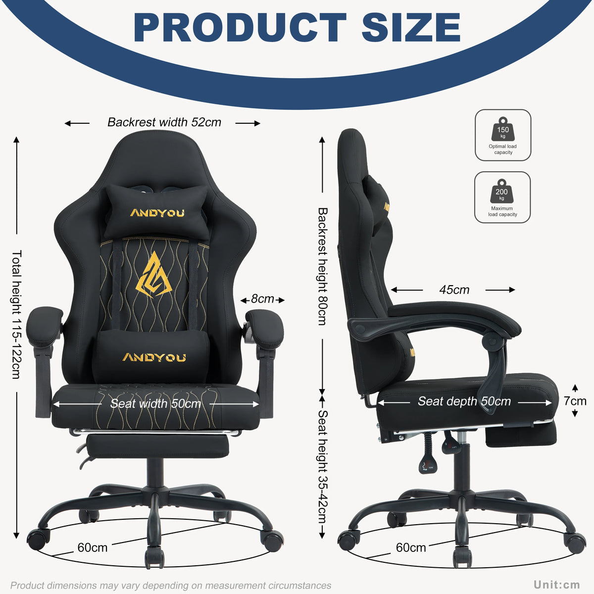 Andyou Ergonomic Gaming Chair with Reclining PU Leather Seat, Swivel Computer Gaming Chair with Adjustable Height, Lumbar Support & Footrest Design