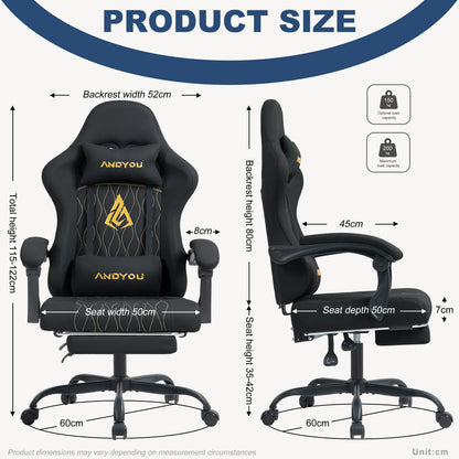 Andyou Ergonomic Gaming Chair with Reclining PU Leather Seat, Swivel Computer Gaming Chair with Adjustable Height, Lumbar Support & Footrest Design