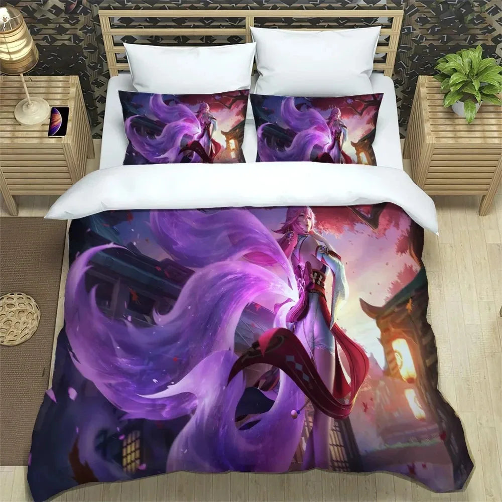 Ložní souprava Anime Genshin Impact pro chlapce a dívky, velikost Twin/Queen, povlak na přikrývku a povlak na polštář, pro děti i dospělé, módní bytový textil
