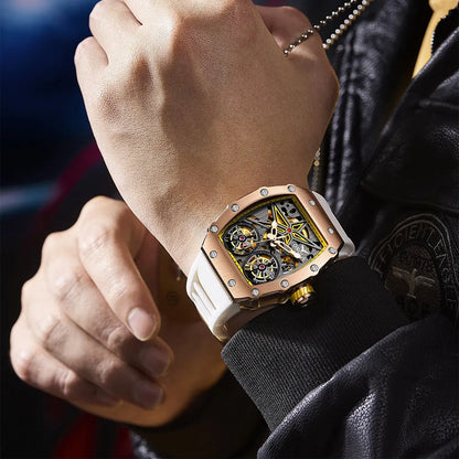 ONOLA Men’s Luxury Automatic Mechanical Watch  Hollow Skeleton Dial & Waterproof Design