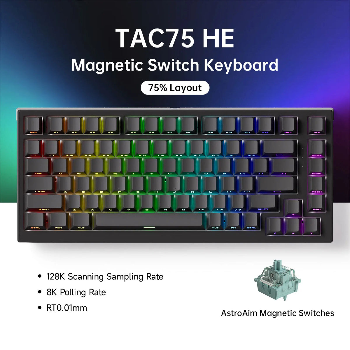 AKKO TAC75 HE Magnetic Switch Keyboard 75% Gaming Keyboard with Rapid Trigger, 8K Polling Rate, RGB Wired Custom Mechanical Keyboard for Esports