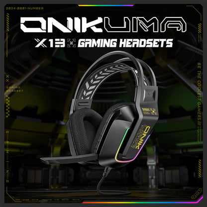 ONIKUMA X13 Wired Gaming Headset with RGB Colorful Lighting Wired Headphones Over-Ear Headphones Lightweight RGB Light Earphone